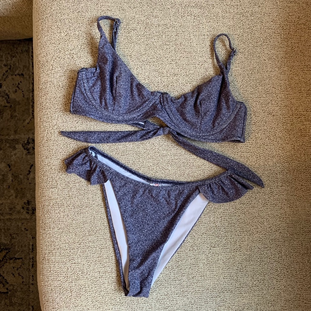 Blue faux textured bikini